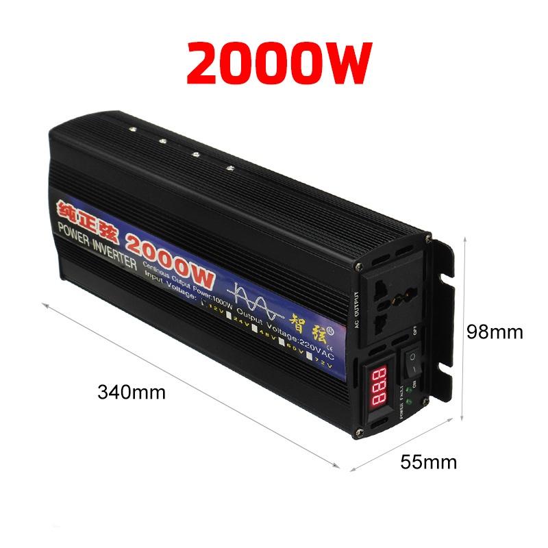 LED Display Car Inverter 12V 220V 2000W 3000W 4000W 5000W DC 12V To AC 220V Pure Sine Wave Voltage Transformer Power Converter Silver/Black
