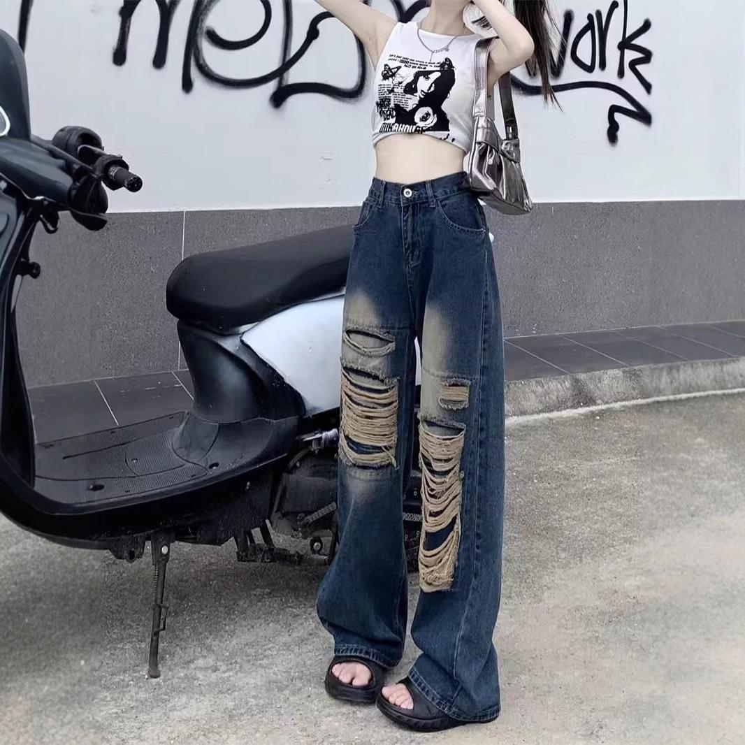 

Summer Niche Loose Straight-Leg Women’s Patch Ripped Jeans L