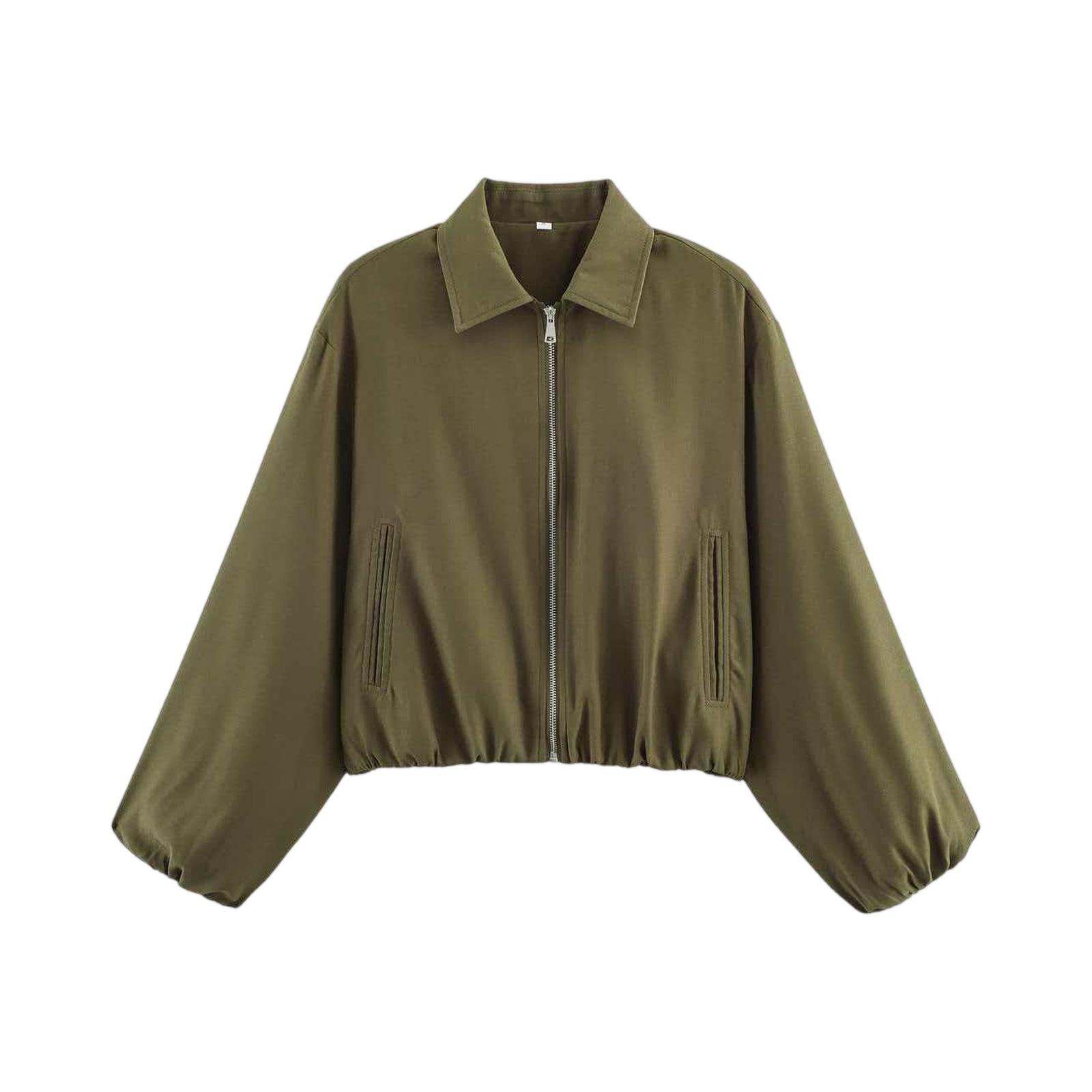 Женская Цветная Модная Рукав Длинный Рукав Молния Повседневная Верхняя Одежда Куртка Куртка M