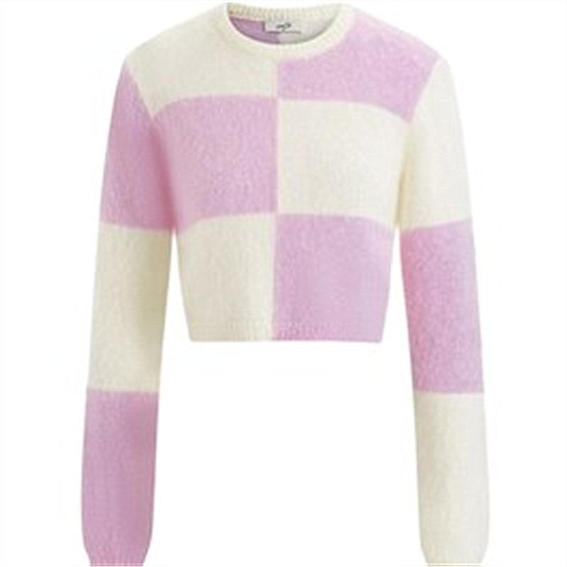 

Нежный фиолетовый клетчатый вязаный свитер женский в гонконгском стиле ленивый мягкий восковой свитер осень-зима маленький короткий свитер one size fits all розовый