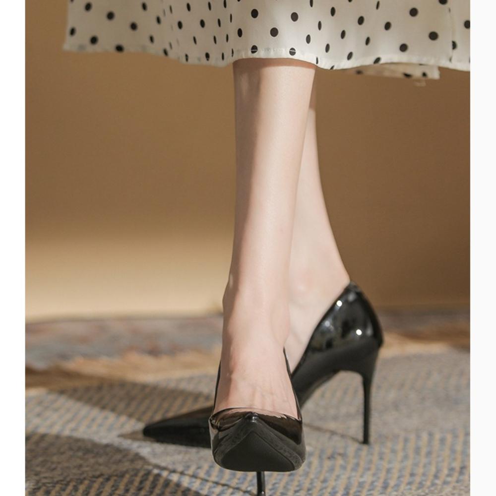 2025 New Women's Non-Chafing Nude High Heels - Sexy Patent Leather Stiletto Pointed Toe Soft Leather Bridesmaid Shoes XCY-930-1