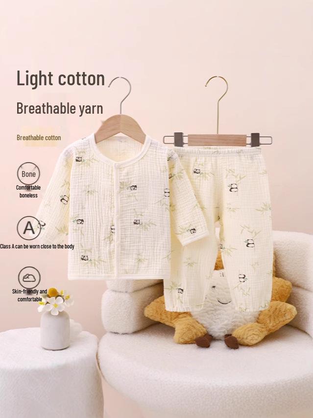 100% Cotton Baby Gauze Pajama Set: Long Sleeve, Summer-Ready