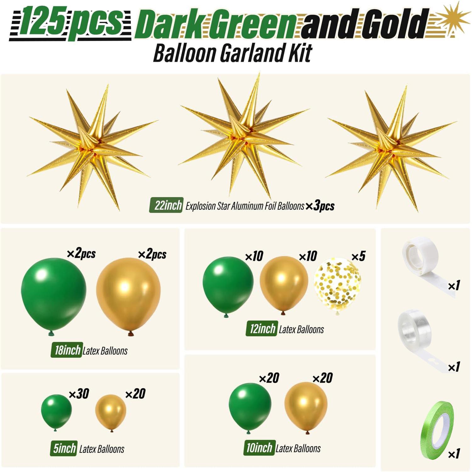 

125PCS green and gold latex balloon set suitable for birthday parties, weddings, Valentine s Day party decorations Other зелёный