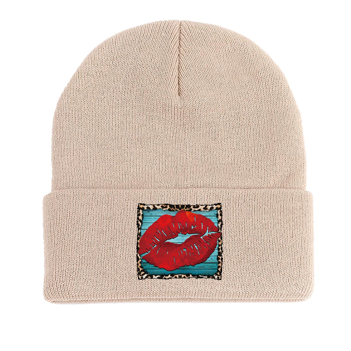 

Red Lip Warm Knitted Hat Beanie, Man Cap Lightweight Candy Color Leisure Gorro Knit Cap Beanie as the picture бежевый