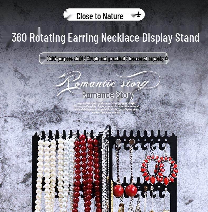 Rotating Earring & Necklace Display Rack with Dustproof Large Capacity