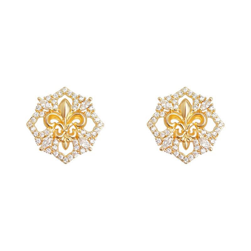 Vintage French-Style Iris Openwork Zircon Earrings - Luxurious, Versatile, High-End Women's Jewelry