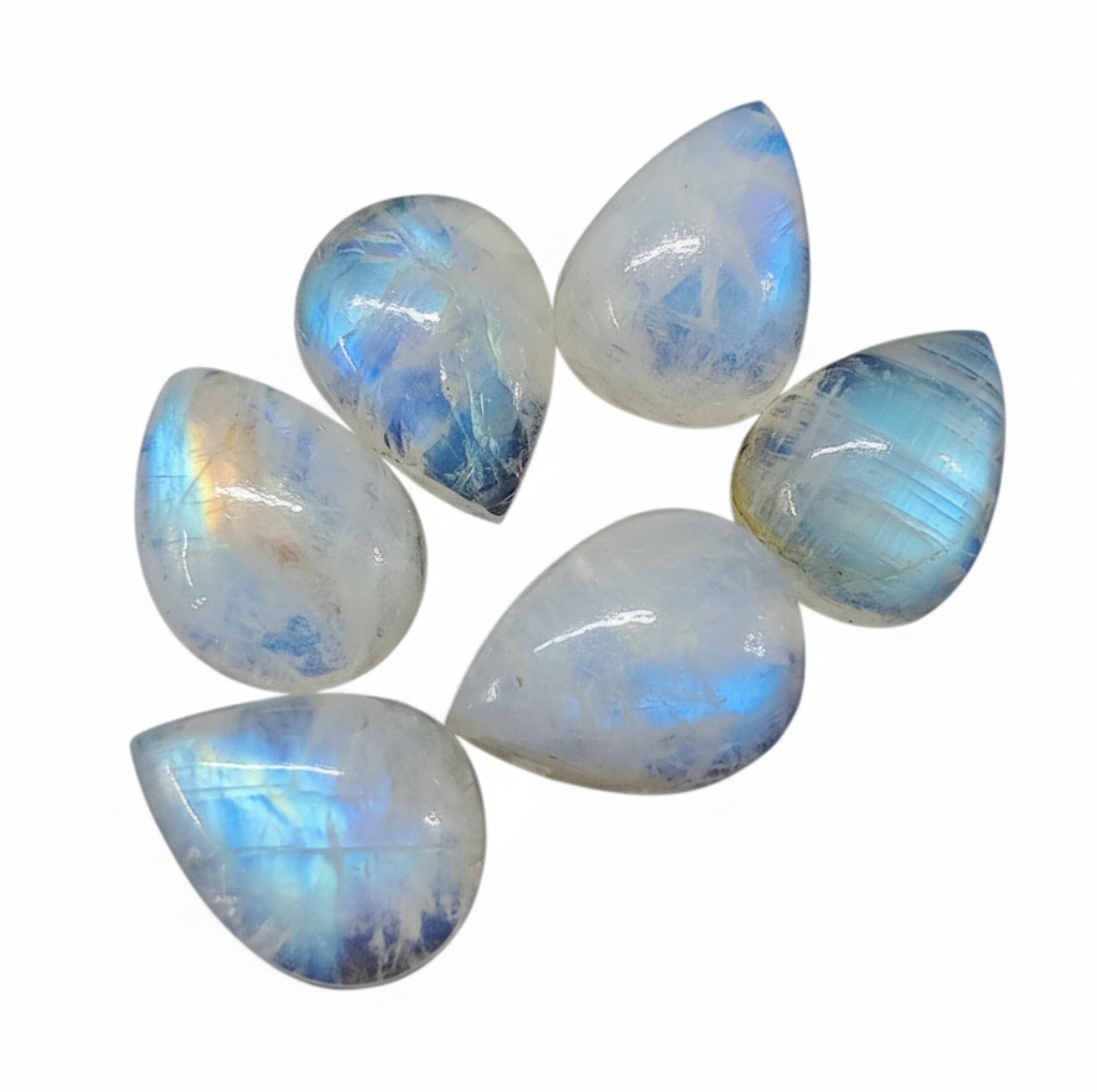 

Радужный лунный камень Грушевидные драгоценные камни - Натуральные кабошоны с голубым переливом для изготовления ювелирных изделий 6x9mm белый