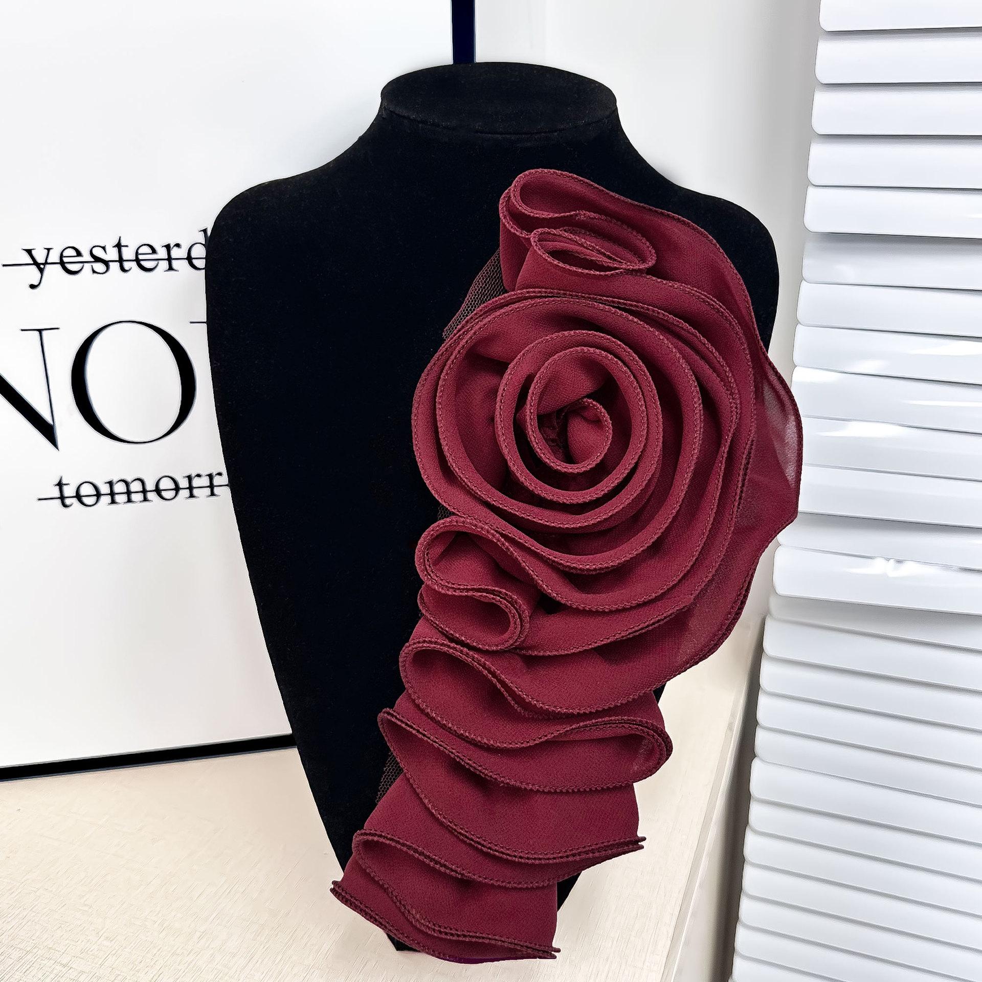 

European And American Retro Three-Dimensional Rose Flower Accessories, Dress Princess Dress Corsage Dress Applique Accessories X3348 burgundy