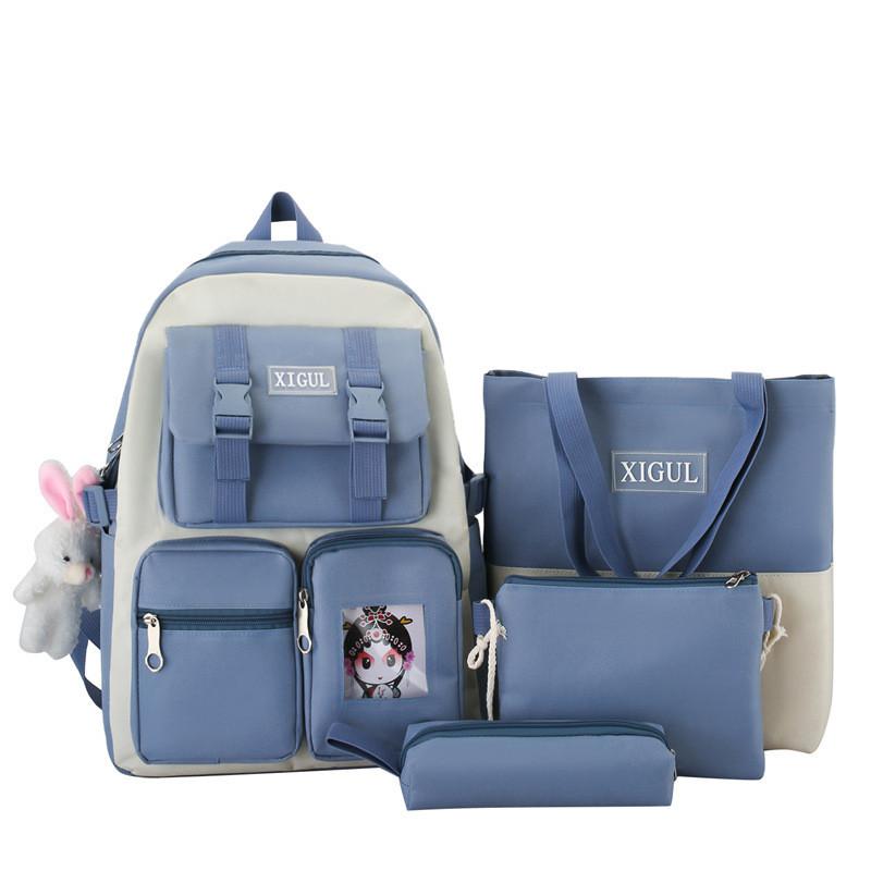 New Cartoon Style Student Backpack High Capacity Nylon Breathable Book Bag For Middle School Girls Pink Black Purple Blue