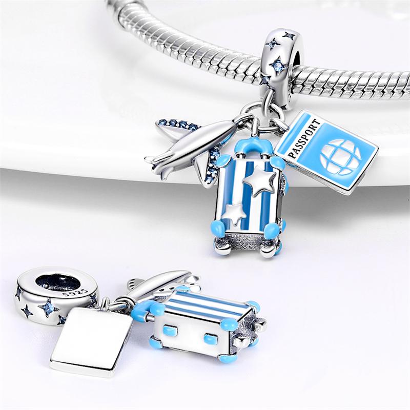 925 Silver Charm Beads Air Balloon Luggage Chameleon Charms Pendant For Women DIY Birthday Jewelry Gifts