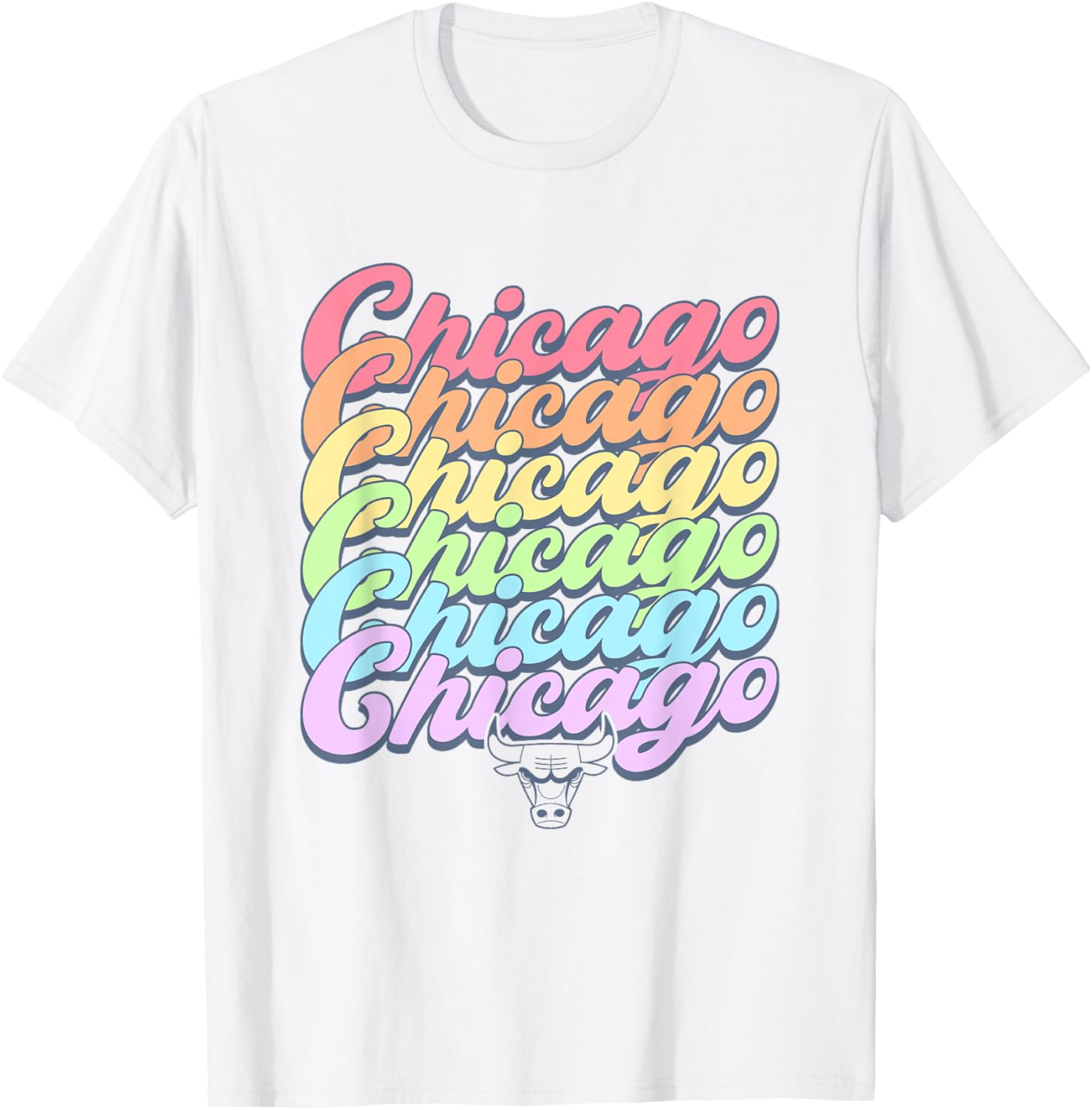 

NBA Chicago Bulls Pastel Rainbow Pride Stack T-Shirt 5XL різнокольоровий