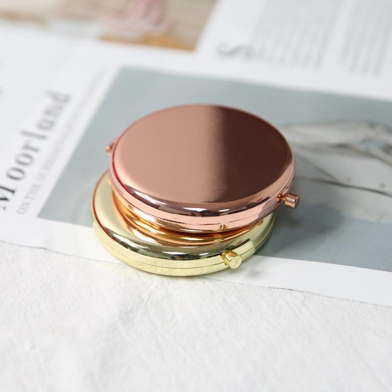 Double-Sided Small Mirror Portable Folding Round Makeup Mirror Rose Gold Simple Mini Men And Women Handheld Pocket Mirror