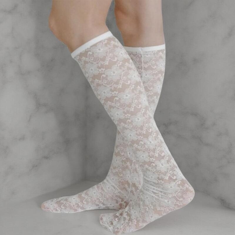 Women's See-Through Long Socks Stretchy Floral Socks