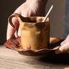 Pleated Coffee Cup and Saucer Set, Hand Punch Hanging Ears, Ceramic Cup, Japanese Light Luxury, High-end Exquisite Afternoon Tea