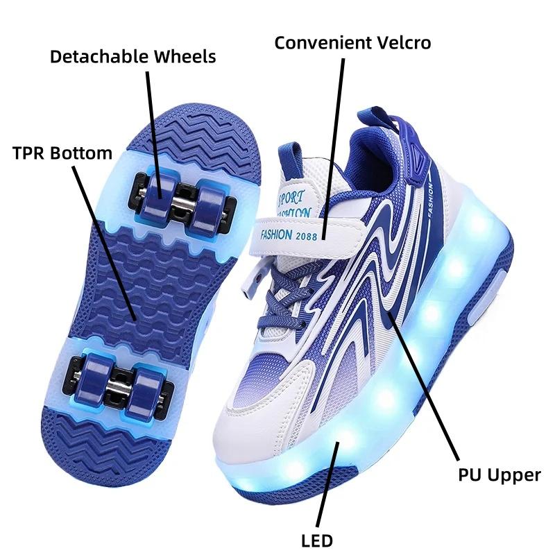 Dětské kolečkové brusle Boty LED kolečkové brusle Boty se 4 kolečky Rychlé tenisky pro dívky Ženy Tenisky s kolečky