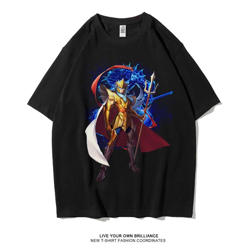 Japanese Anime Saint Seiya Golden Zodiac Sports Rock Fitness Casual Hip Hop Men's Top Short Sleeve T-shirt Girls T-shirt Couple