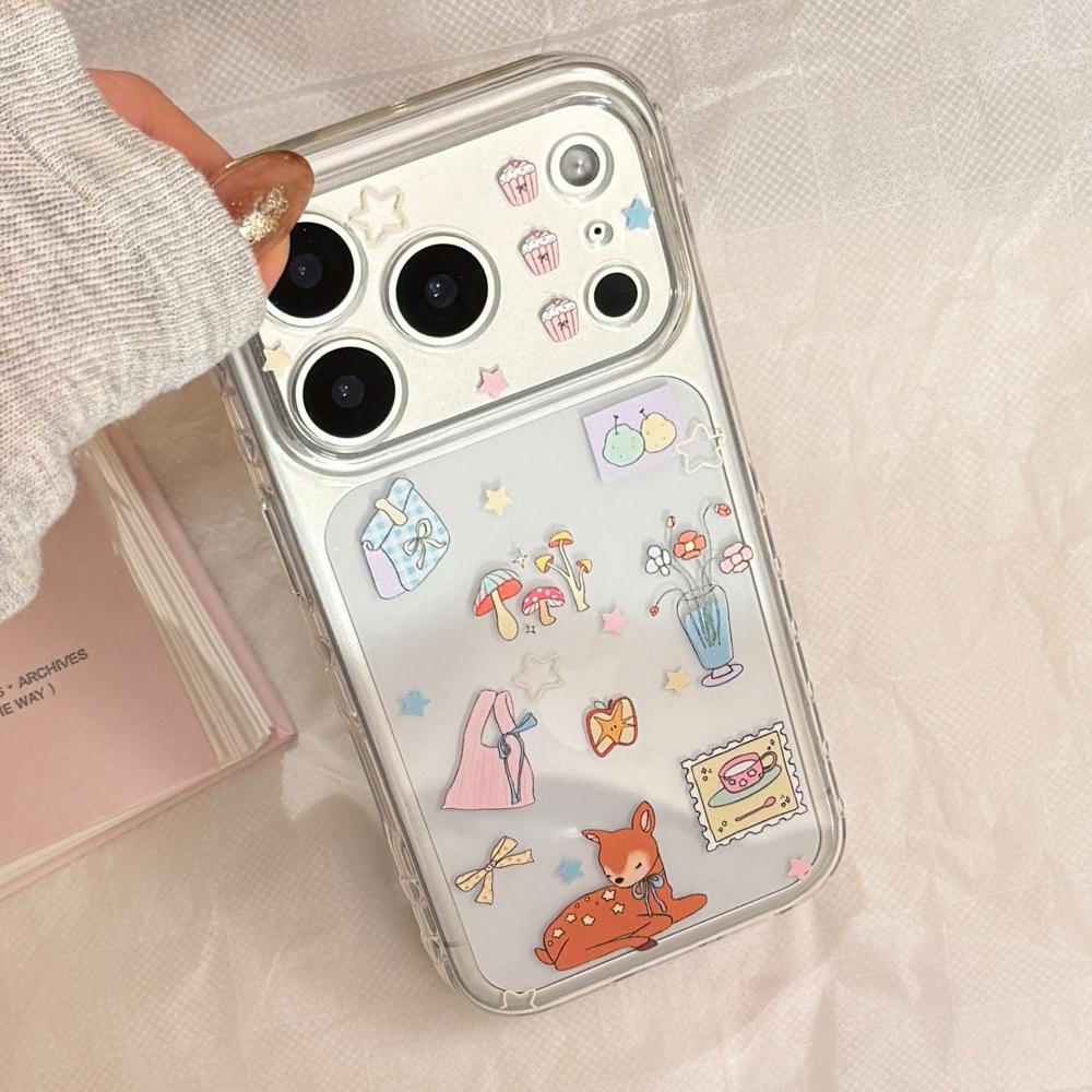 Red Apple Deer Rocking Stand 16 Pro Max Phone Case for IPhone 17, 12 Transparent, 15 Cartoon Series