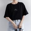 Summer Loose Floral Print Casual Plain T-shirt Short-sleeved Round-neck Top for Women
