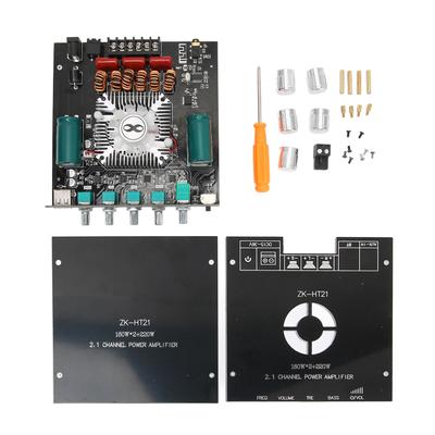 Placa amplificadora de potência BT estéreo 2.1 canais com ventilador de resfriamento integrado Placa amplificadora USB DC15-36V