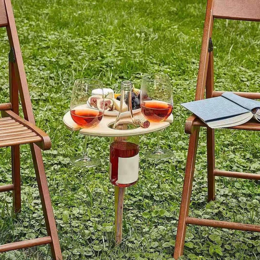Portable Picnic Table Foldable Outdoor Camping Table Wine Bottle Holder Wooden Wine Rack For Party Fishing Beach Garden Yard