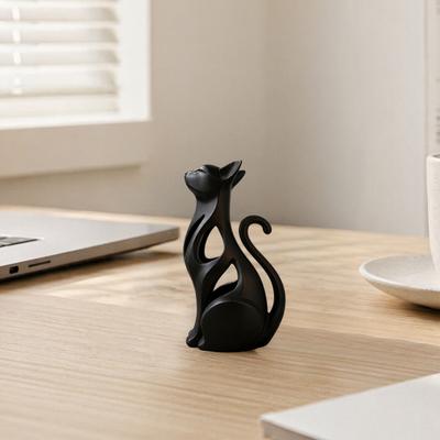 3D Printed Hollow Cat Figurine Modern Abstract Sitting Kitten Statue Artistic Animal Sculpture