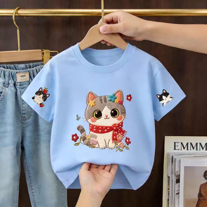 Cute cartoon cat cotton shortsleeved Tshirt for boys and girls a trendy comfortable and soft summer Tshirt