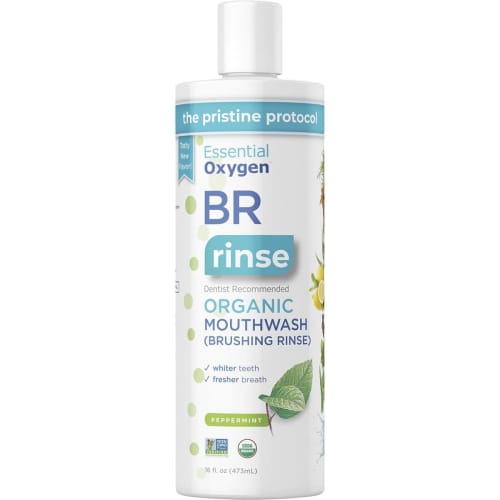 

Essential Oxygen Certified BR Organic Brushing Rinse, All Natural Mouthwash for Whiter Teeth, Fresher Breath, and Happier Gums, Alcohol-Free Oral Care