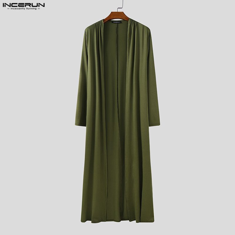 INCERUN S-5XL Men Long Sleeve Open Front Casual Long Cardigan Coats