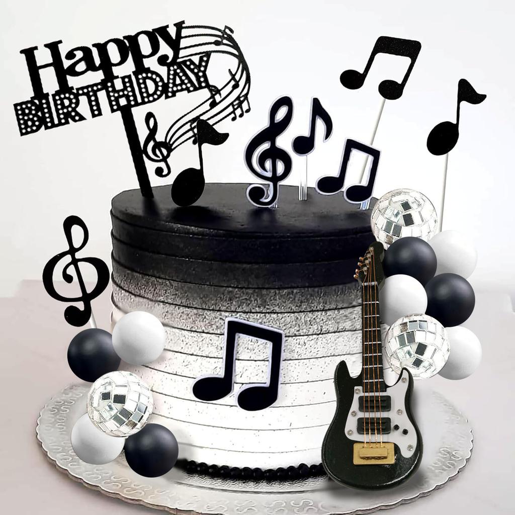 Rock Music Cake Topper Guitar Cake Toppers Music Notes Balls Cake Decorations for Musician Birthday Party Rock Theme Party