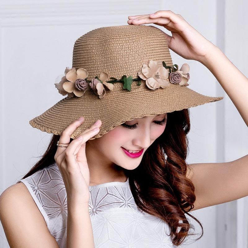 Summer Elegant Women's Hats Flower Ring Straw Hat Sun Hats Straw Beach Hat Flower Rope Woman's Hat Fashion Accessories