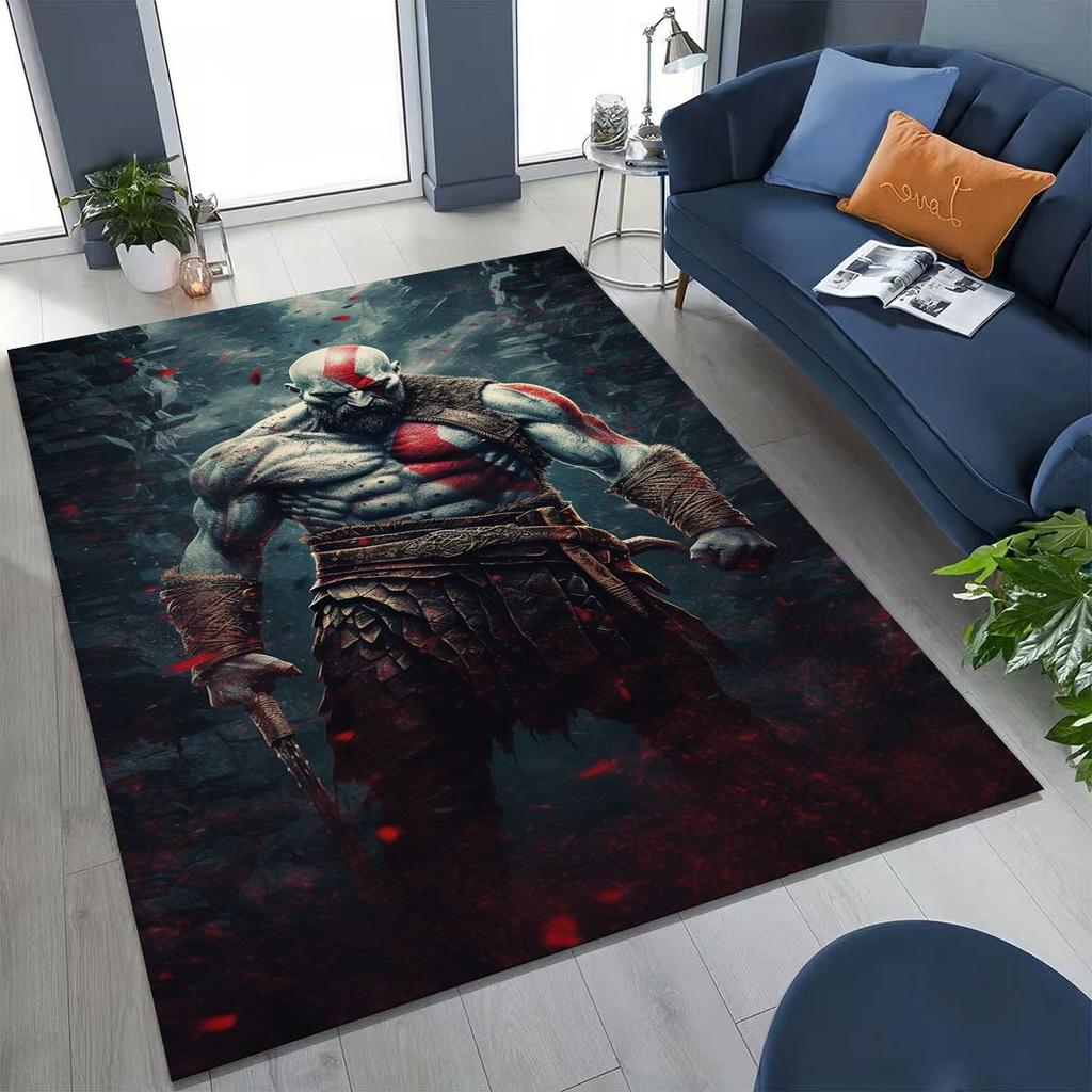 Tappeto Classici God of War Kratos Gioco 3A Tappeto per Giocatori per Camera da Letto Soggiorno Divano Casa Zerbino Decorazione, Tappetino Antiscivolo Grande per Giochi per Bambini
