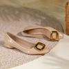 Square Buckle Single Shoes Women's Patent Leather Square Head Thick Heel Shallow Mouth Flat Heel Flat Shoes Sheepskin Pad