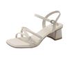 2025 Gentle wind leak toe strap fairy sandals women's word summer new Roman shoes French thick heel temperament