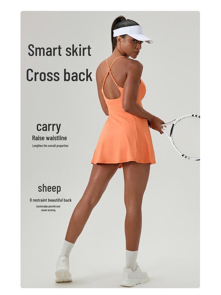 Abito da Tennis Fitness Estivo da Donna con Imbottiture sul Seno - Sensazione Nuda, Tuta-Gonna Asciugatura Rapida