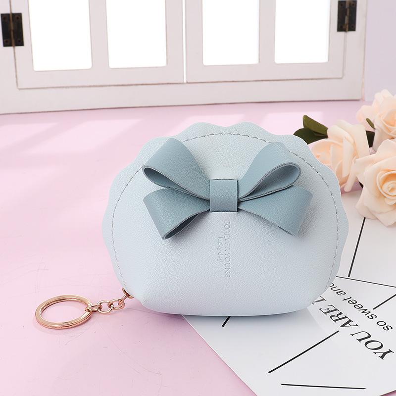 New College Style Bow PU Leather Keychain Mini Wallet Multifunctional Portable Lipstick Coin Storage Bag Zipper Coin Purse