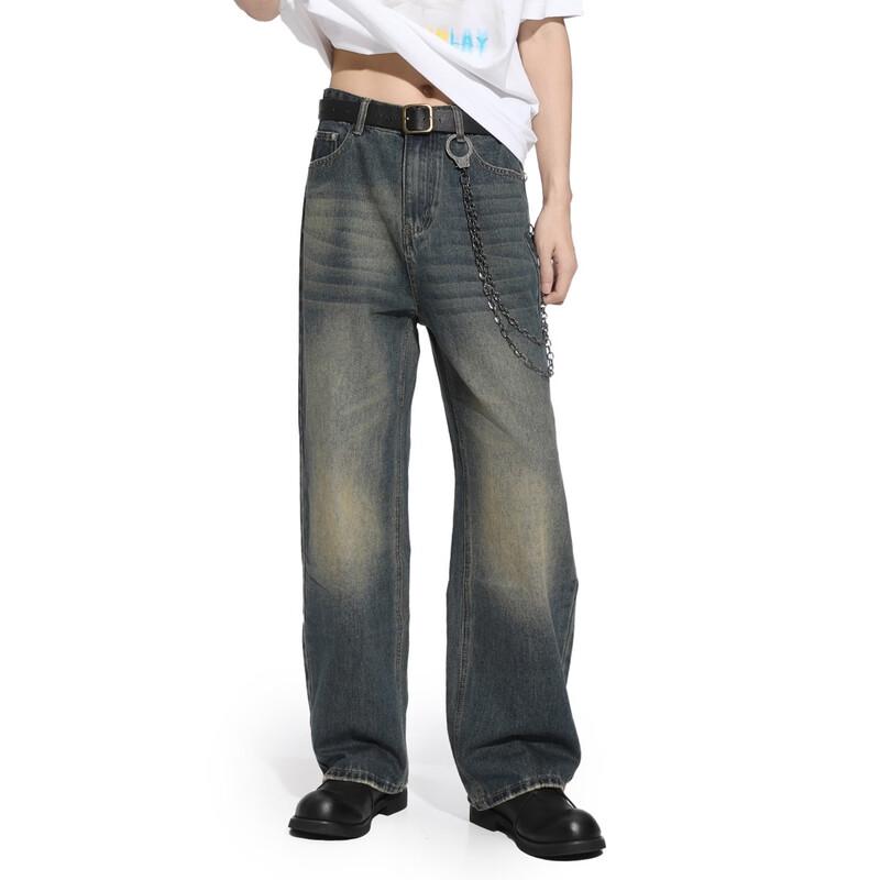VOGUO RELAY Unisex Retro Washed Distressed Straight-Leg Jeans