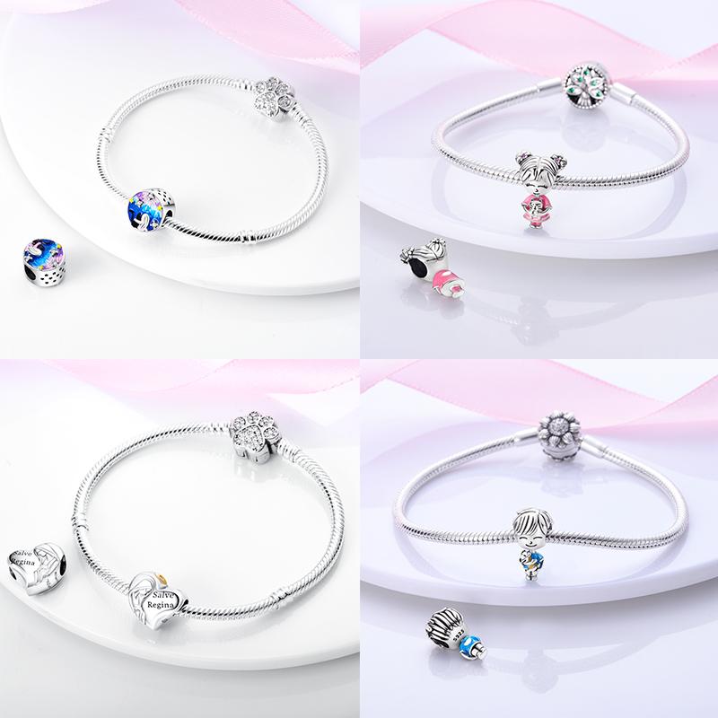 925 Silver Couple Charms Dangle Beads for Bracelet DIY Jewelry Women Men Lovers Gift Marriage Handmade