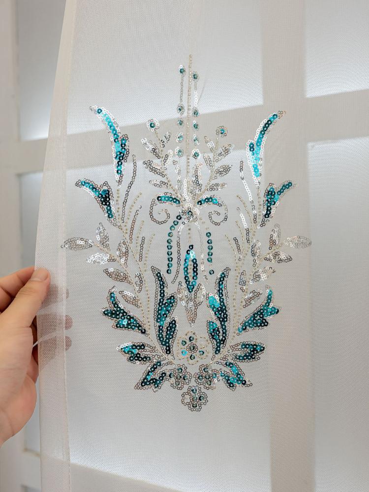Embroidery Blue Transparent High-end Light Luxury Curtains Window Screen Bedroom Living Room Bay Window Finished Curtains
