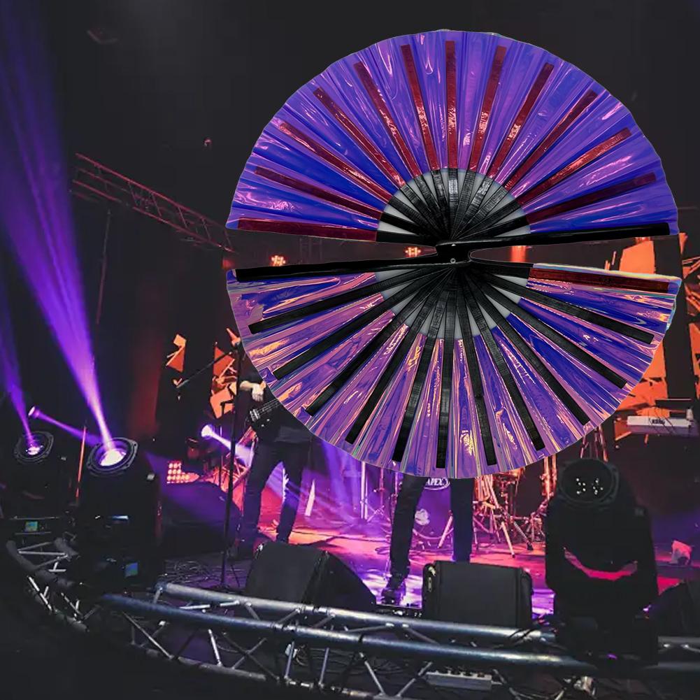 Large Holographic Folding Clack Fans For Line Dancing, Colors Dance Party Fan Hand Rave For Clu M8O5