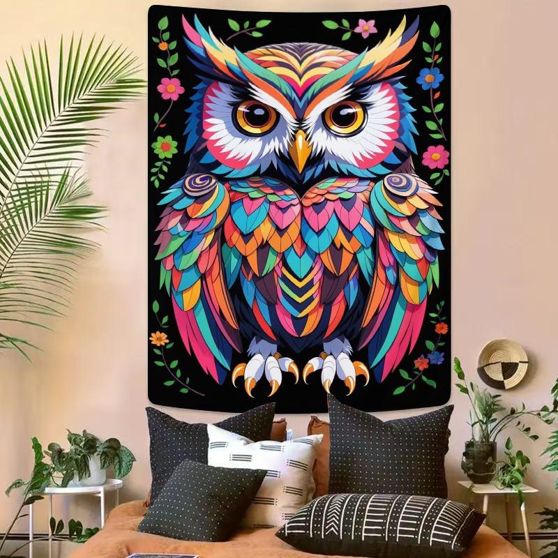 Colorful Feathers and Bright Eyes Digital Printing Polyester Wall Tapestry Suitable for Use In Living Rooms Offices Bars Party
