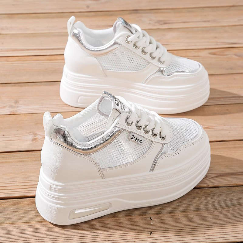 

Женские кроссовки на платформе 8 см белые 2025 весна-лето новые маленькие универсальные на толстой подошве маффин увеличение роста повседневная обувь 40 серебряный