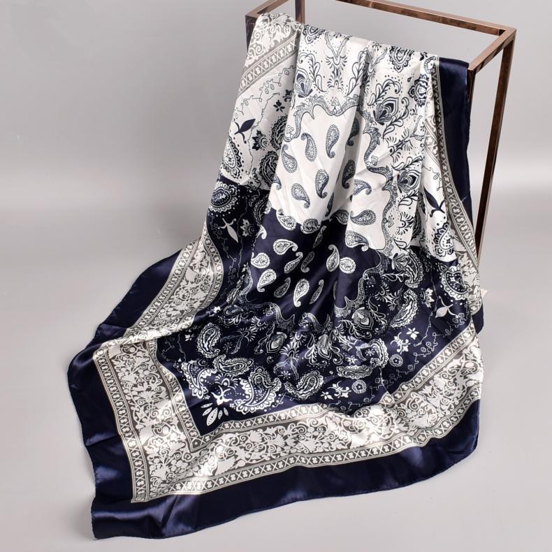 Luxury Floral Silk Square Scarf Women Soft Satin Kerchief Hairband Neckerchief Head Hijab Lady Headband Foulard Bag Ribbon