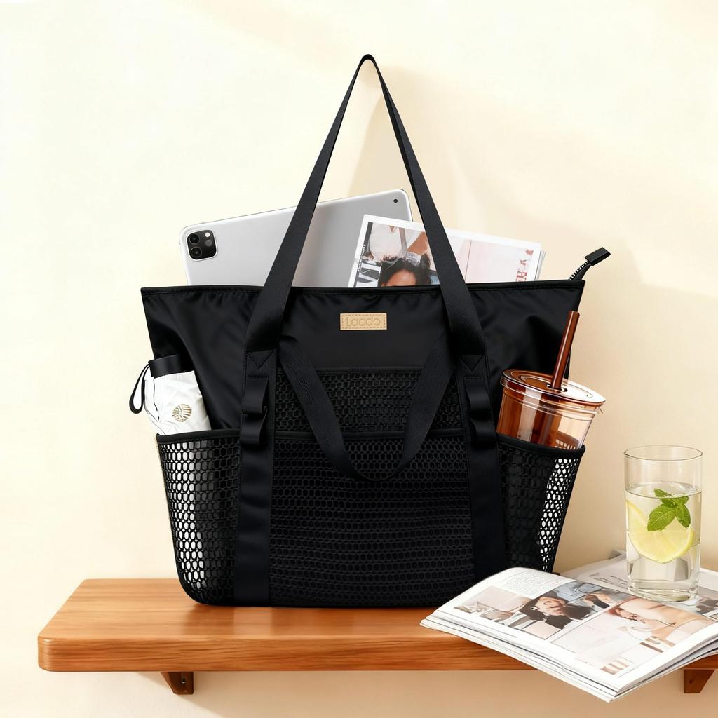 Lacdo Women's Casual Mesh Tote Bag, Hobo Bag, Foldable Handbag, Shoulder Bag, Large Capacity Beach Bag, Perfect for Travel, Picnics, and Vacation