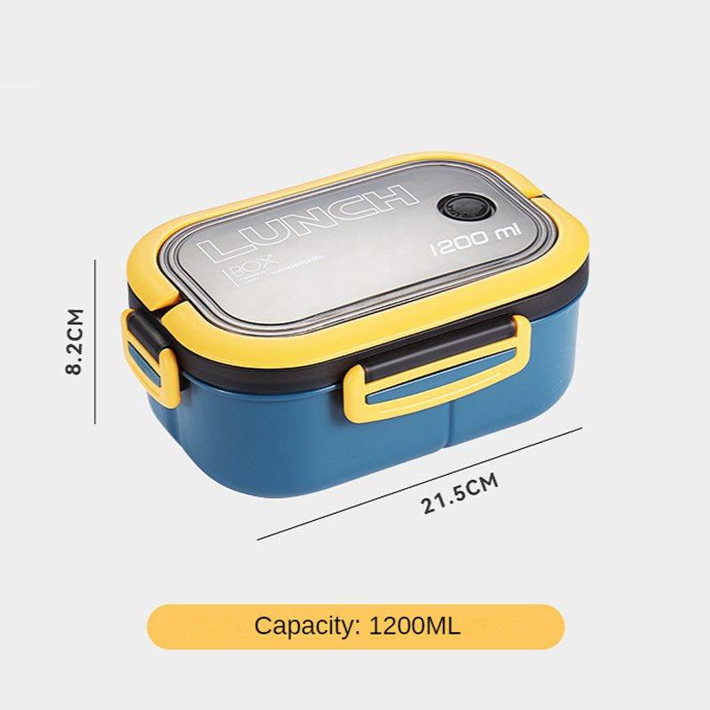 Tragbare Lunchbox, zweilagiges Gitter, auslaufsicher, mikrowellengeeignet, Bento-Box mit Gabel und Löffel