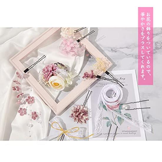 Haarschmuck-Set (11 Stück) für Yukata, Volljährigkeitszeremonie, Shichi-Go-San usw.. Hergestellt aus Trockenblumen, Geeignet für Furisode, Hakama, Kimono,