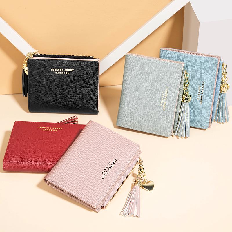 Portamonete con Cerniera e Nappe Stile Coreano - Portafoglio da Donna con Motivo a Croce