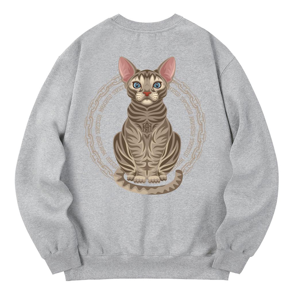 KAN6312 Kmg0051 Sphinx Cat Fleece-Lined Sweatshirt - Gray