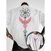 Men's Oversized White Cotton T-Shirt with Norse Viking Compass & Red Tribal Eagle Graphic, Short Sleeve Crew Neck, Streetwear Style for Casual Daily