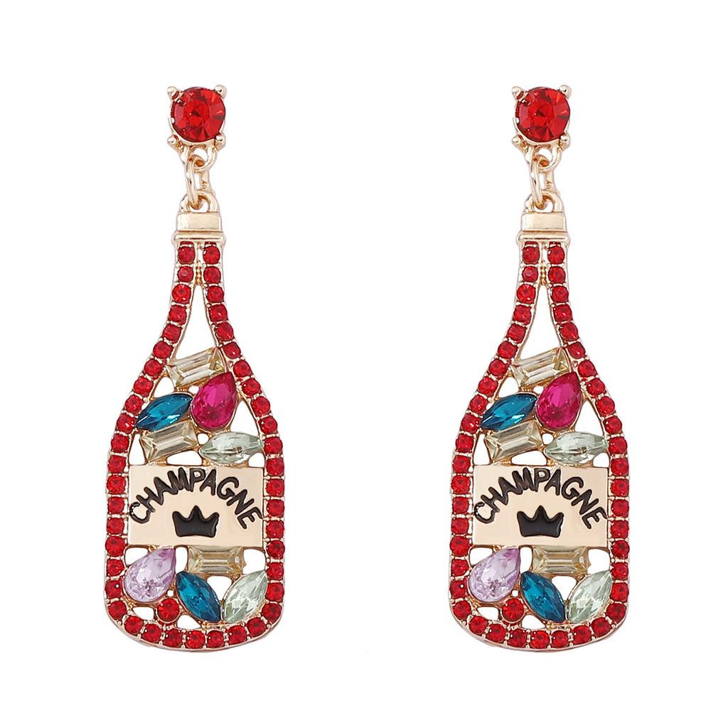 Cross-border European and American Elements Inlaid with Rhinestone Letters Wine Bottle Pendant Women's Fashion Personality Earrings Amazon Hot Sale