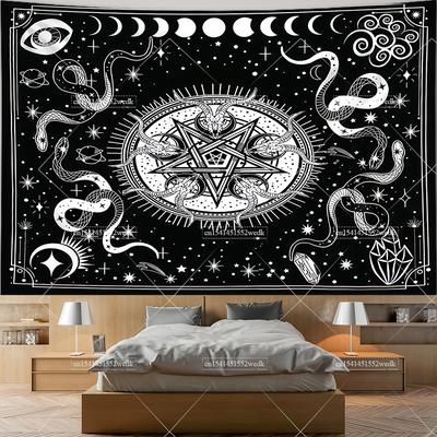 Tapiz de Luna Serpiente Blanco y Negro Tapete de Altar Tapiz de Esqueleto Mantel Estético de Tarot Tapices de Astrología Adivinación